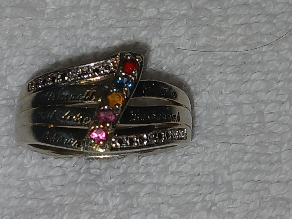 Beautiful 925 Sterling Ring With Birthstones And Diamonds $125