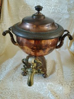 Antique 19th Century English Regency Copper & Brass Tea Urn / Samovar – Complete with Original Cast Iron Heating Element