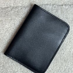 Genuine Leather Slim Bifold Wallet Black Minimal Card & Cash Organizer