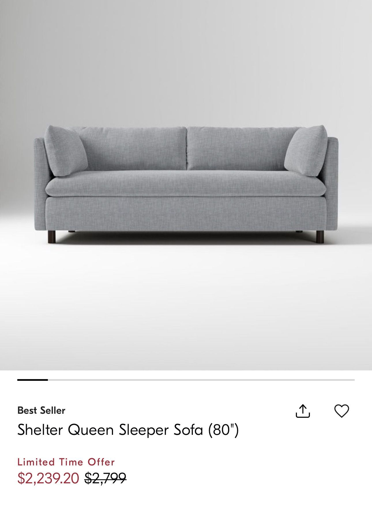 West Elm Shelter Queen Sleeper Sofa (80”)