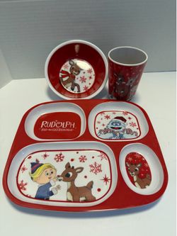 Rudolph the Red-Nosed Reindeer Melamine Kids Dinnerware 3pc Set - 9.5" Plate