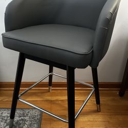 BRAND NEW Gray Leather / Walnut Bar Stool