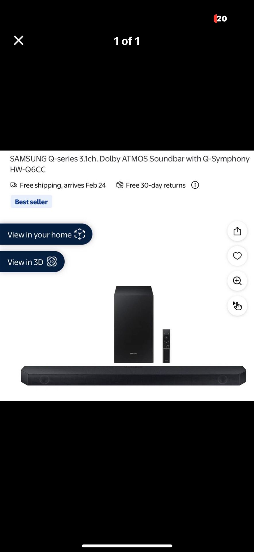 SAMSUNG Q-series 3.1ch. Dolby ATMOS Soundbar with Q-Symphony HW-Q6CC