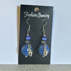Blue Seashell Beaded Earrings