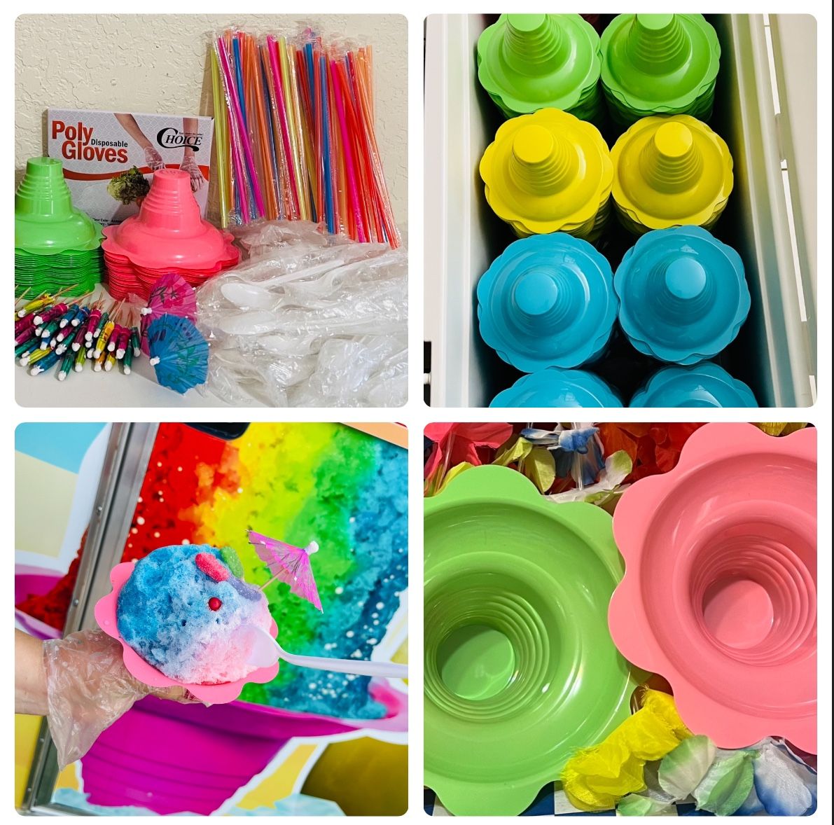 Snow Cone Flower Cups/Straws/Gloves/Plastic Spoons/Umbrella Picks