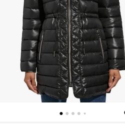 Kenneth Cole Women's Hooded Quilted Long Puffer Jacket Coat