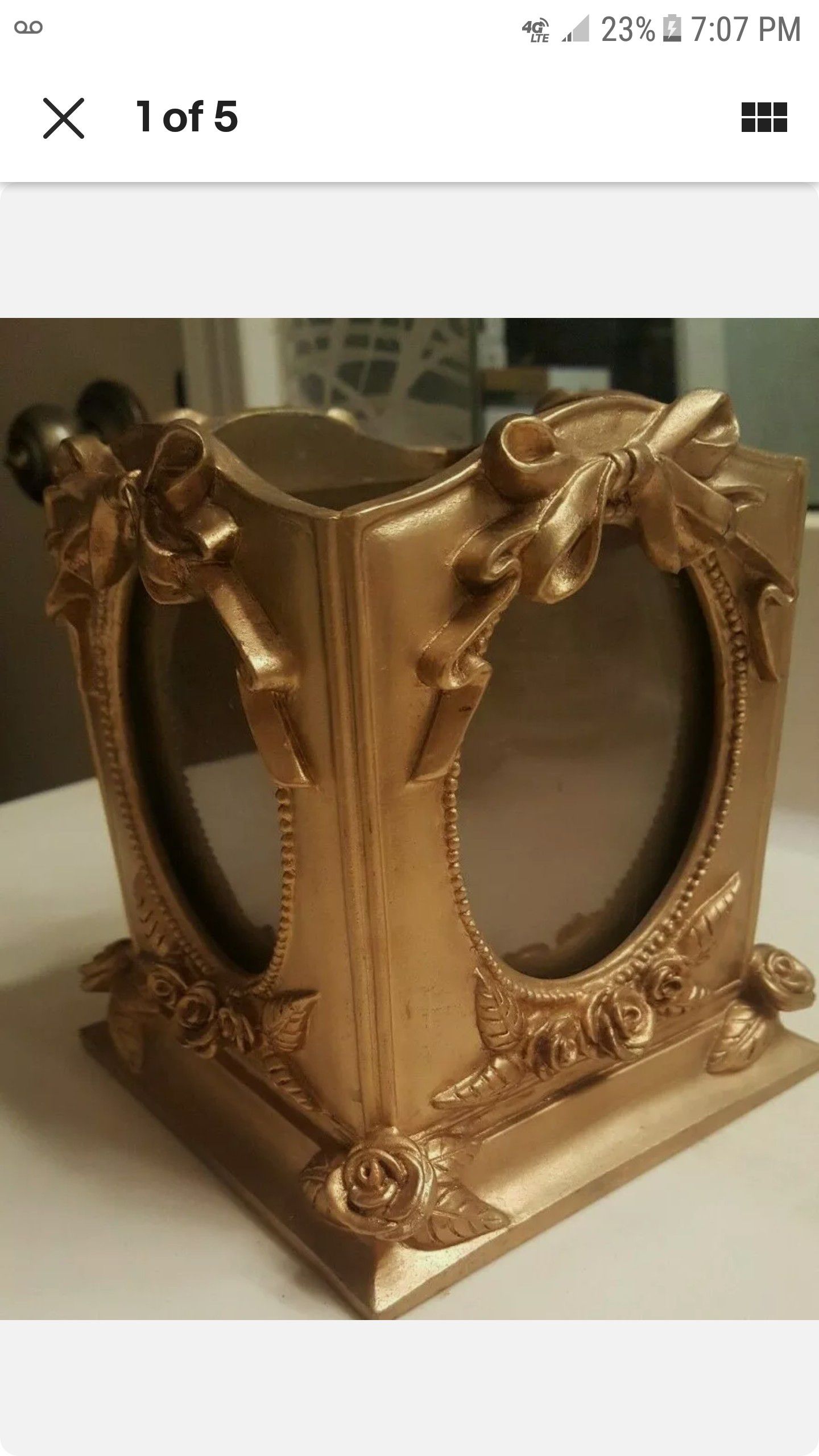 5.5" 4-sided Gold color Picture Frame / Vase 3D Flower 2.5x3.5" photo