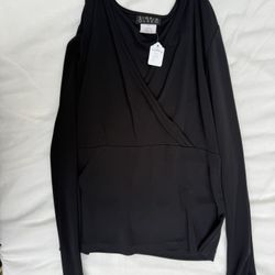 Black long sleeve top with side wrap detail (large)