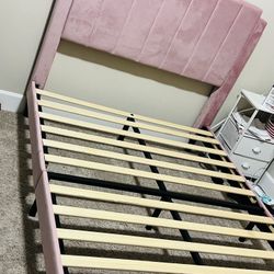 Velvet Upholstered Bed Frame With Headboard