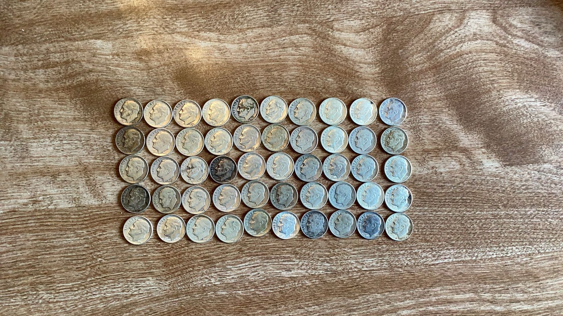 50 Silver Roosevelt Dimes, dating 1964 and before.    90% Silver