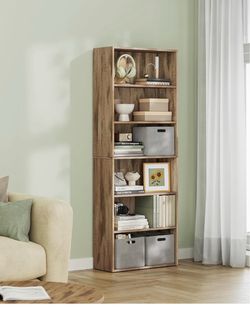 6-Tier Bookshelf, Storage Organizer, 23.6 x 9.5 x 63.2 Inches Particleboard and MDF, for Home Office, Camel Brown, CUSTOS Collection ULBC166T50