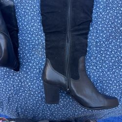 Tall Black Boot Square Heel Leather 7.5