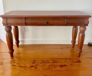 Solid Wood Entryway Console Table with Woven Detail & Drawer