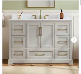 Dorothy 49 in. Single Sink Freestanding Beige Bath Vanity with White Engineered Stone Top and Backsplash Assembled