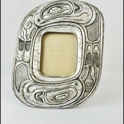 1990s Brutalist Silver Abstract Picture Frame – Native American Totem Tribal Design  