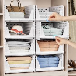 5 Pack Stackable Closet Storage Basket - Stackable Storage Bins Multifunctional & Foldable Closet Organizer Waterproof