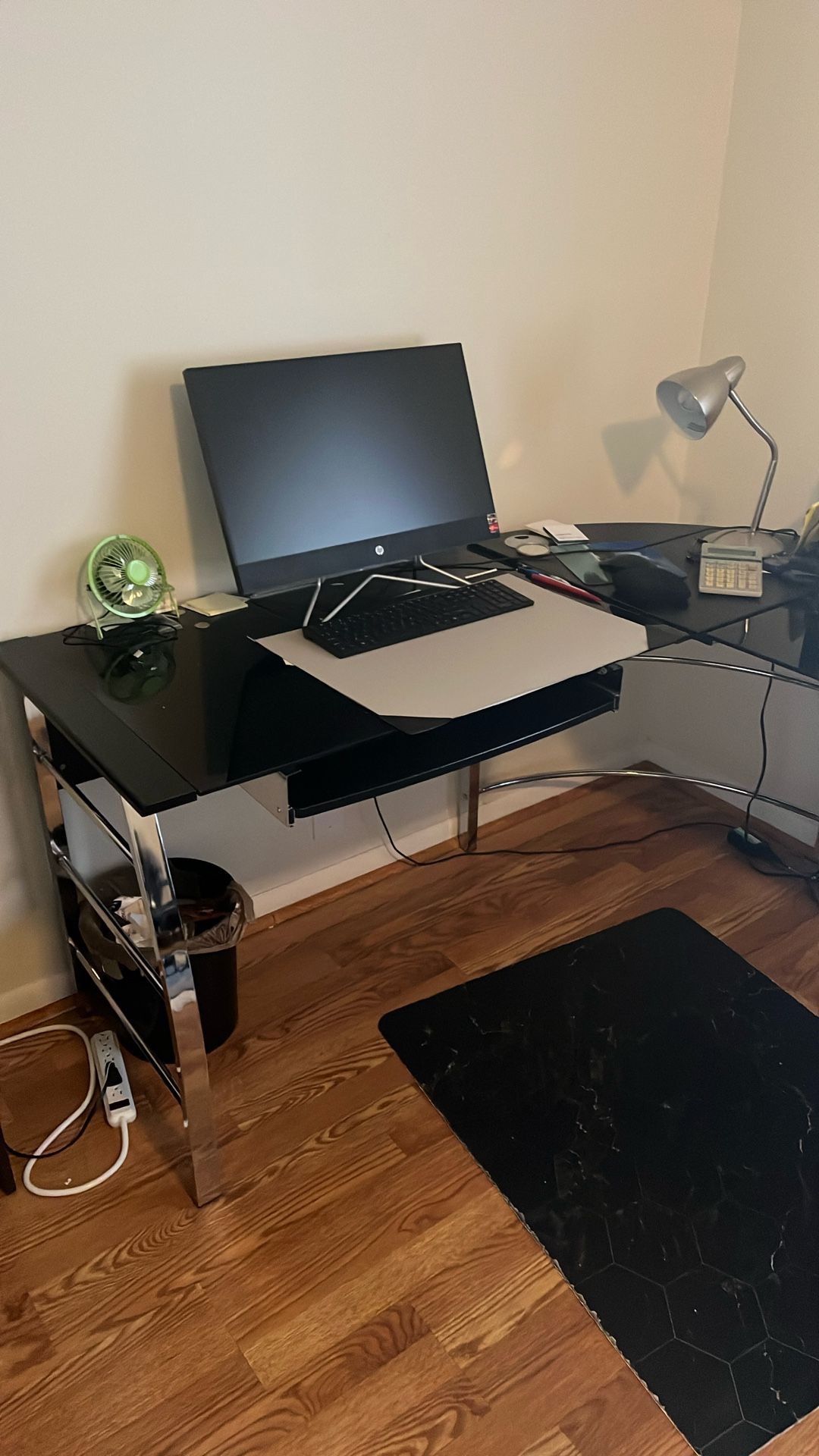 L Shape Black And Chrome Desk