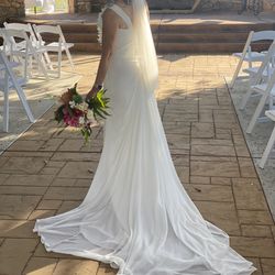 Pronovia Size10 With Pleated Bodice And Chapel Train