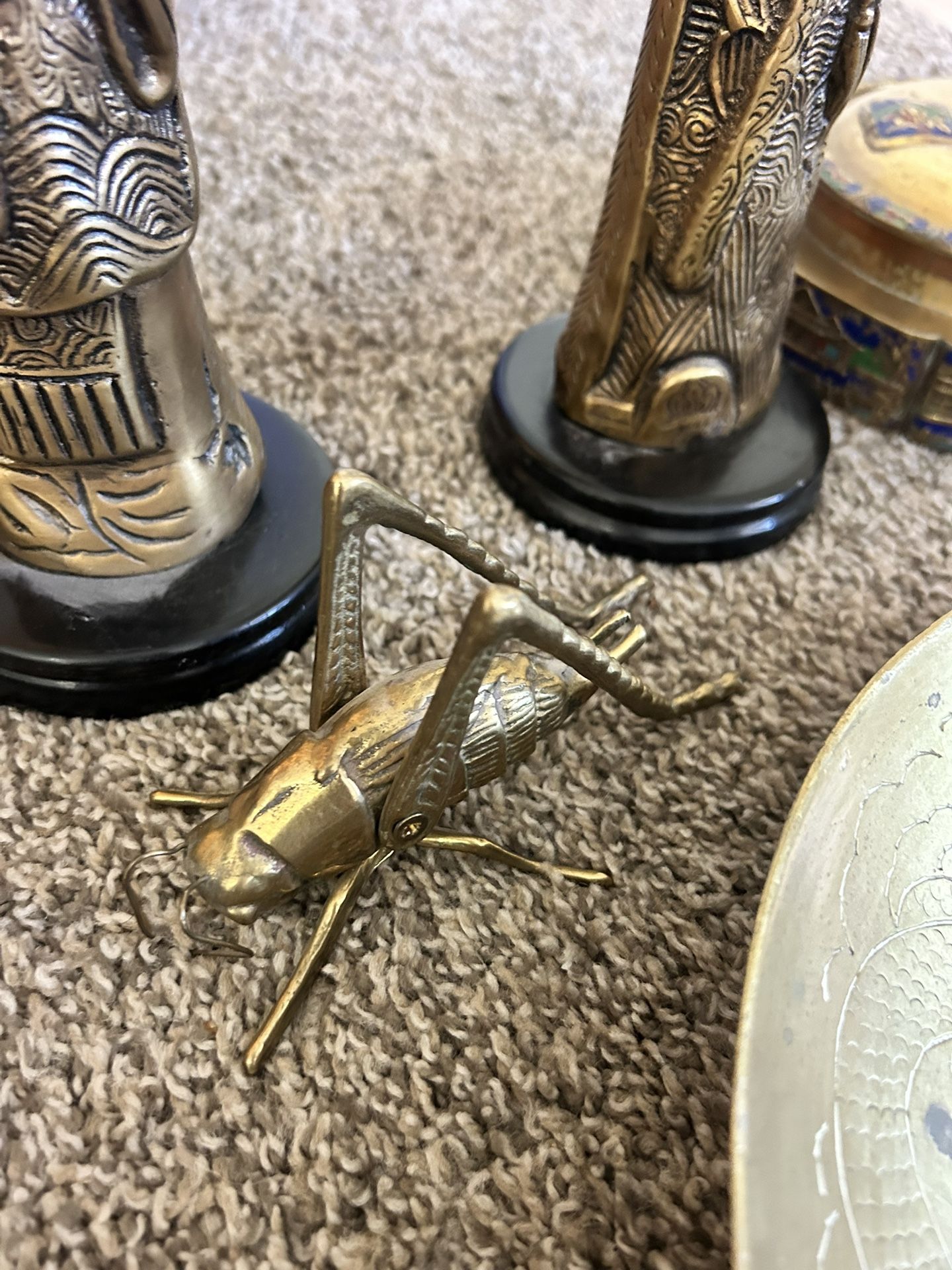 Antique Brass And Stone Carvings