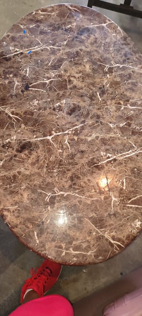 Brown Marble Top Coffee Table With Two Matching End Stands