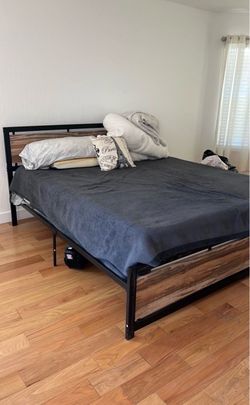 Metal and Wood Platform Bed Frame