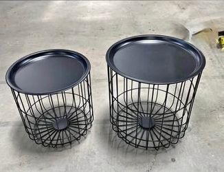 New Nesting Coffee Tables Round Wire Basket Table Set of 2 Black