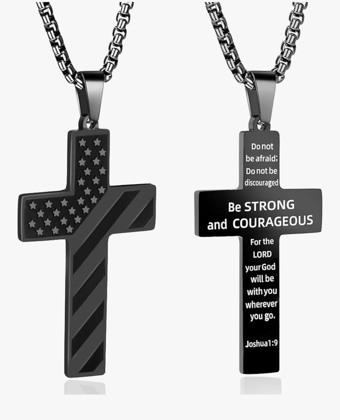 Chain w/ Cross “Strong / Courageous” (Stainless Steel) 24”