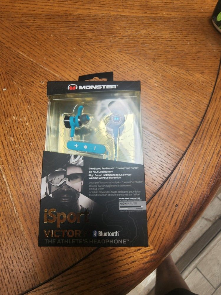 Monster iSport Victory In-Ear Wireless Bluetooth Headphones Blue Sealed NEW