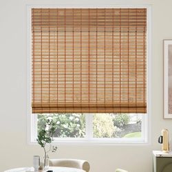 Bamboo Roman Shades with Valance Cover, Cordless Blinds for Indoor Windows, Light Filtering Woven Wood Shades for Home & Patio, Privacy Protection, 30