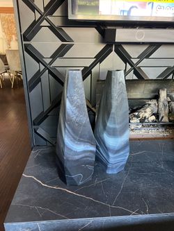 Modern Black Marble Swirl Floor Vases – Set of 2