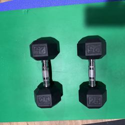 25 Ib Rubber-coated Hex Dumbbells 