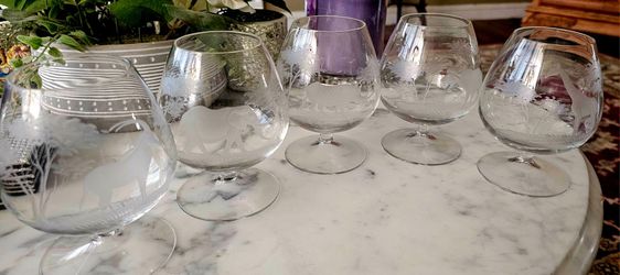 Rare 1960s Queen Lace Crystal Brandy Snifters (Set of 5) – Safari Animals - Made in Germany