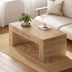 Assembled New Rustic Wood Coffee Table with Thick Legs Rectangular