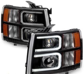 07-13 Chevy Silverado Black Housing Projector Dual LED Strip Headlights