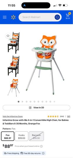 Infantino Grow-With-Me 4-In-1 Convertible High Chair Fox-Theme Space-Saving