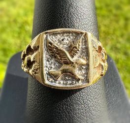 Jewelry Antique 10k solid two tone yellow gold nugget eagle 🦅 ring sz 11.00