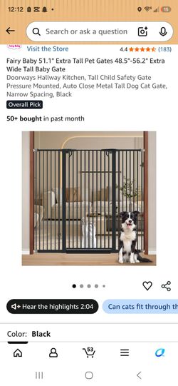 Fairy Baby 51.1" Extra Tall Pet Gates 48.5"-56.2" Extra Wide Tall Baby Gate
Doorways Hallway Kitchen, Tall Child Safety Gate Pressure Mounted, Auto Cl