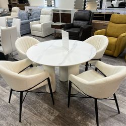 Round Matte Sintered Stone Dining with 4 Chairs