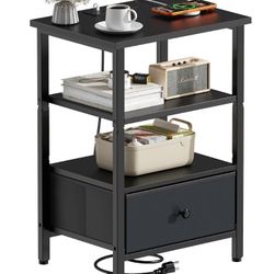 Side Table with Charging Station, Nightstand with Adjustable Fabric Drawer, Bedside Table for Bedrooms, Living Rooms & Home Decor (Black
Measurement  