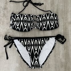 Express Black & White Print Bandeau Bikini Set