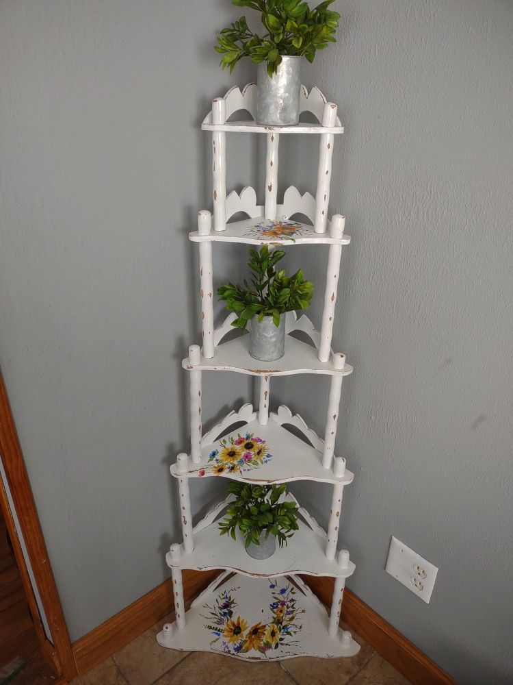 Handpainted Farmhouse Distressed Sunflowers Corner Shelf Plant Stand Boho