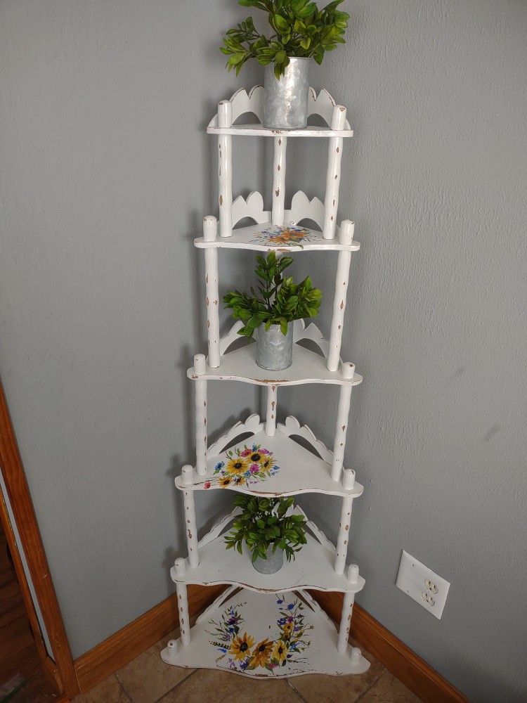 Handpainted Farmhouse Distressed Sunflowers Corner Shelf Plant Stand Boho 