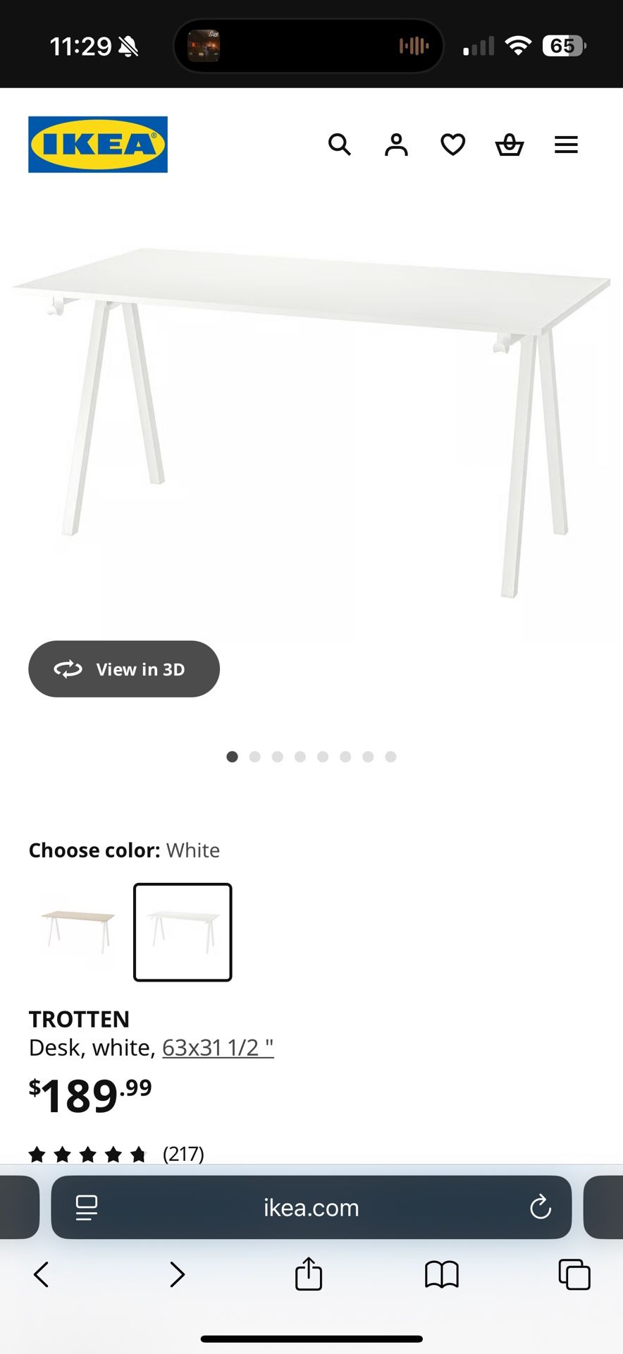 TROTTEN Desk, white, 63x31 1/2 "