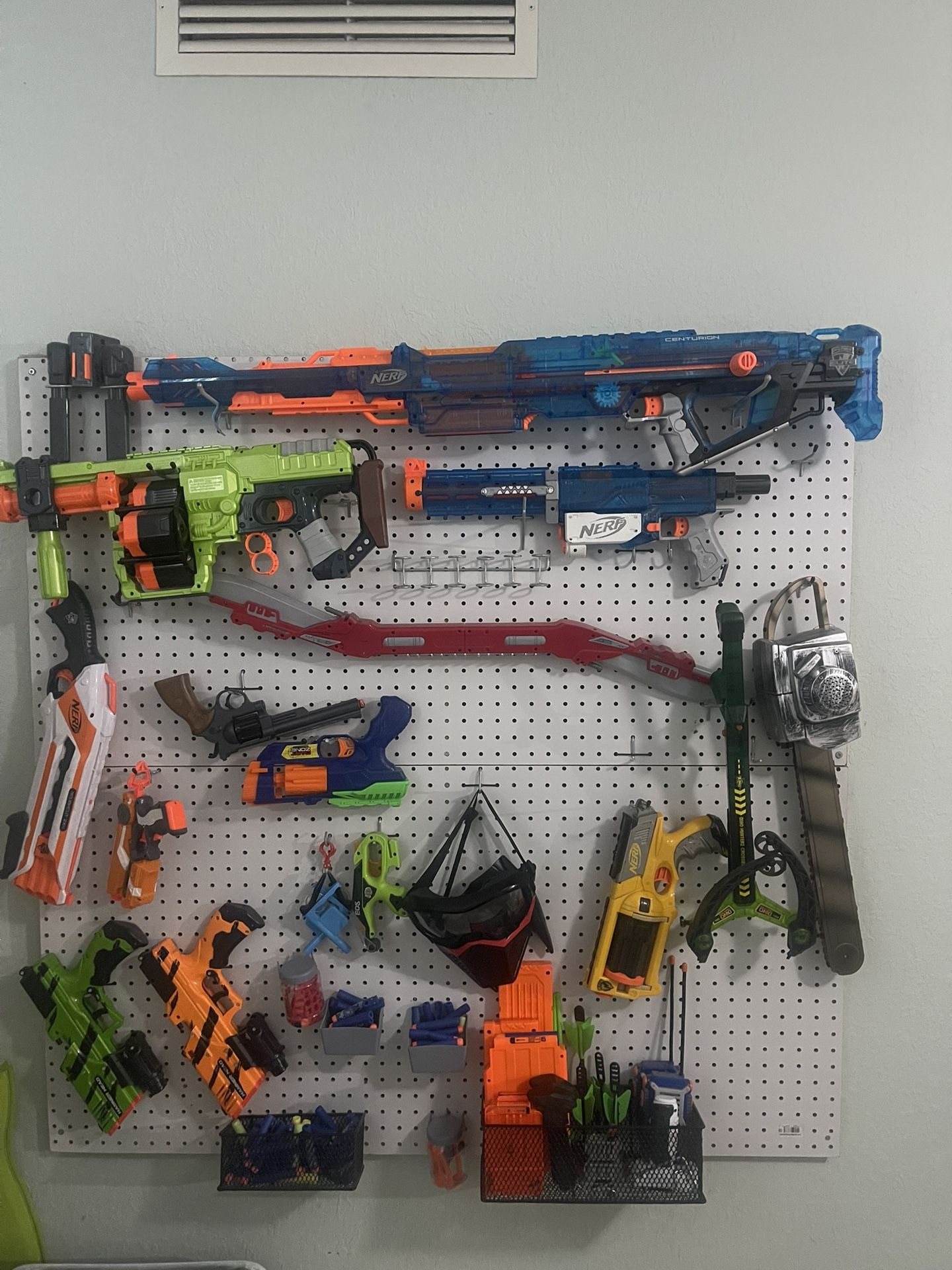 Nerf Guns And Other With Pegboard