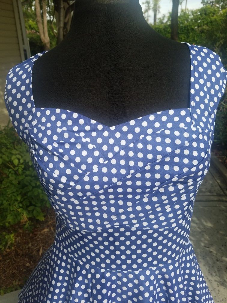 Pin Up Inspired Blue with White Polk a Dots Swing Dress
