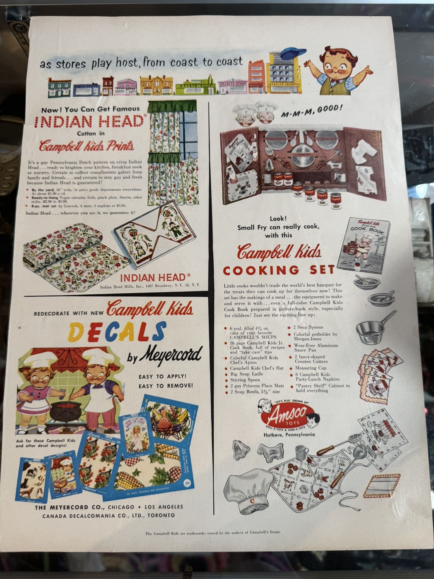 Vintage 1950s Campbell Kids Ad – Huffy Bike, Doll Carriage, Toy Vacuum