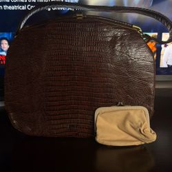 Brown Vintage Reptile Leather Bellstone Bag