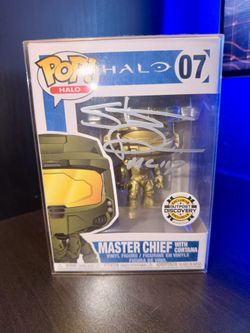 Signed Halo Funko Pop - Gold Master Chief with Cortana from Outpost Discovery
