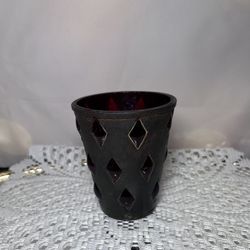 Vintage Ruby Red Glass And Metal Cup/Candle Holder