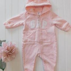 Baby Gap Girls Pink Logo Hooded 1 Pc Full Zip Outfit 0-3M